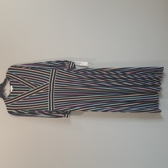NWT Calvin Klein Striped V Neck Fit Flare Maxi long dress - Picture 2 of 11